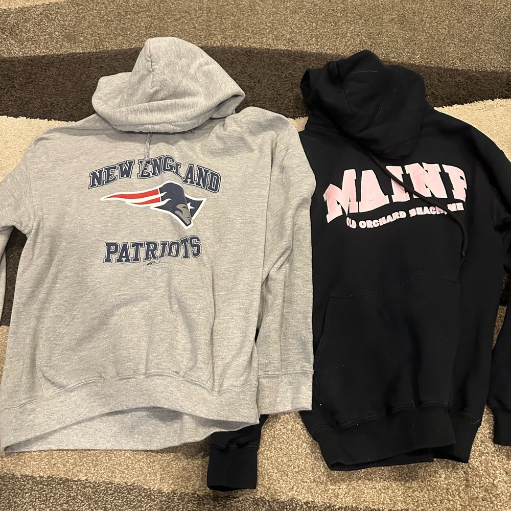 New England Patriots Gray Hoodie and Maine Black Hoodie